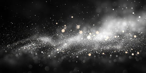 Obraz premium Abstract black and white bokeh background with glittering lights.