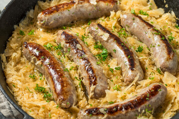 Homemade German Bratwurst with Sauerkraut
