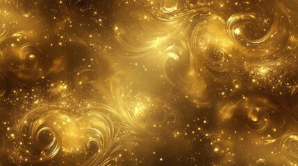 Legendary gold wallpaper with polished, shiny bright accents in elegant swirling patterns, softly glowing