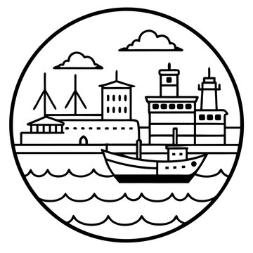 recommend clip art: seaport outline coloring book page line art drawing