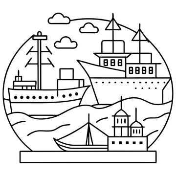 recommend clip art: seaport outline coloring book page line art drawing