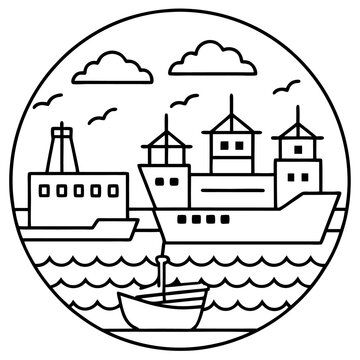 recommend clip art: seaport outline coloring book page line art drawing