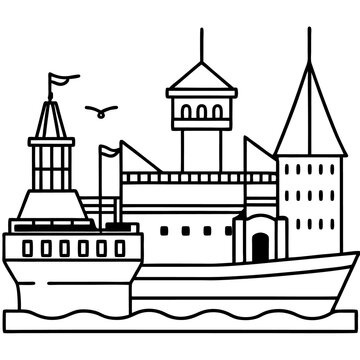 recommend clip art: seaport outline coloring book page line art drawing