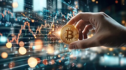 A person trading Bitcoin on a cryptocurrency exchange platform, with live price charts in the background.