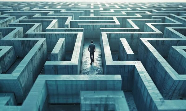 A man is walking through a maze
