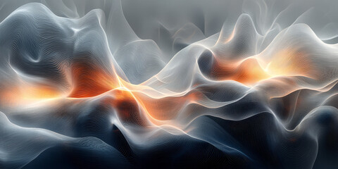 Obraz premium Abstract digital art featuring swirling lines in shades of grey, white, and orange.