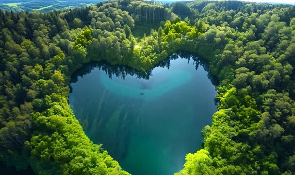 A heart shaped lake surrounded by trees