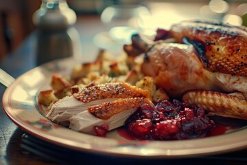 Roasted Turkey with Cranberry Sauce and Stuffing