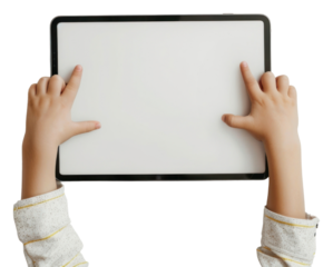PNG Child holding blank tablet screen