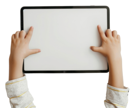 PNG Child holding blank tablet screen