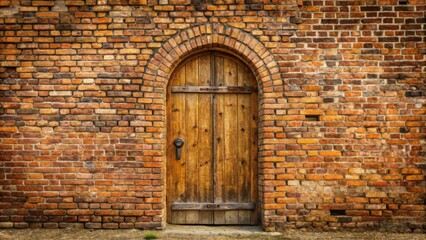 Old weathered brick wall with arched wooden door