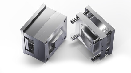 3D injection mold, plastic, resin, mold. Cups, boxes, toolboxes. The production process for Plastic injection mold. Injection molding machine used for the forming of plastic parts using polymers.	