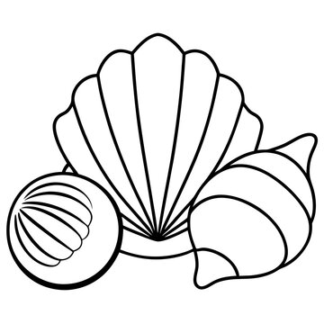 recommend clip art: seashell items outline coloring book page line art drawing