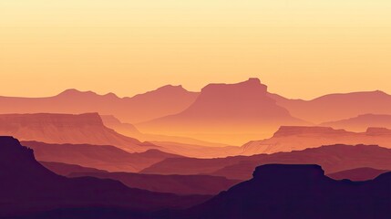 Obraz premium A serene landscape at sunset, showcasing layered mountains and soft color gradients.
