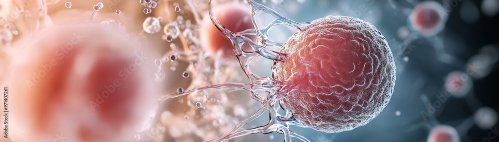 Poster close-up view of a biological cell highlighting its intricate structure and vibrant colors for scien