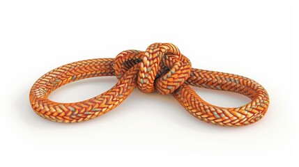A close-up view of a vibrant orange rope knot, showcasing its intricate weaving and design in a modern style.