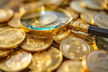 Gold Coins and Magnifying Glass
