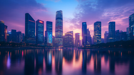 Fototapeta premium Neon Cityscape: A Nighttime Reflection.