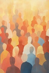Abstract crowd of colorful silhouetted figures