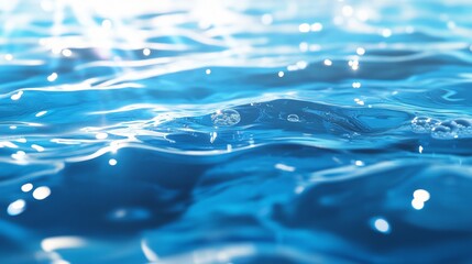 Rippled Blue Water. Shining Surface with Splashes and Bubbles