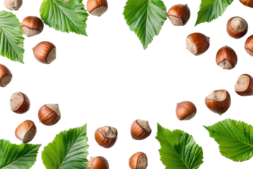 PNG Hazelnuts leaves white background