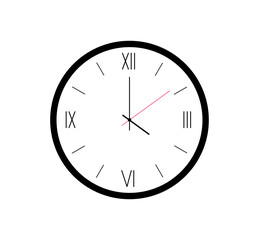 Wall clock with roman numerals. Simple wall clock. Minimalist watch. modern design wall clock. Analog clock. Vector illustration