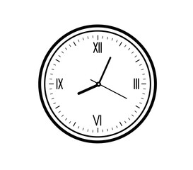 Wall clock with roman numerals. Simple wall clock. Minimalist watch. modern design wall clock. Analog clock. Vector illustration
