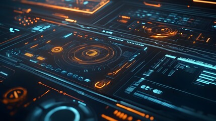 Fototapeta premium Modern HUD interfaces layered on a smooth muted background