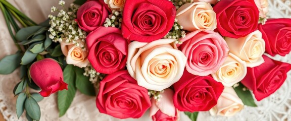 Naklejka premium A Bouquet of Red and White Roses