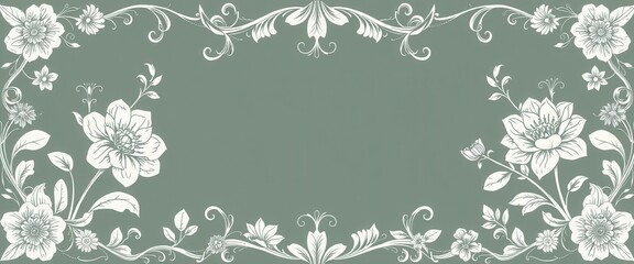 White Floral Border with Grey Background