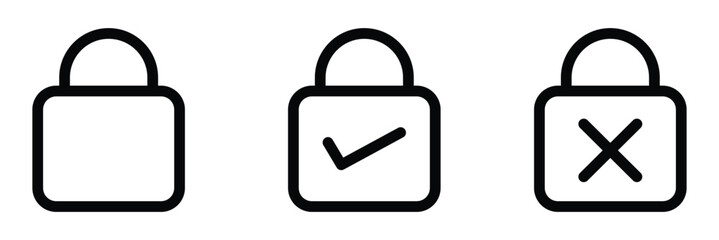 Set of Silhouette of locked and unlocked padlock. Flat design. close and open lock collection. Privacy symbol vector stock illustration. Flat Lock and Unlock Icon Sign. Eps file 67.