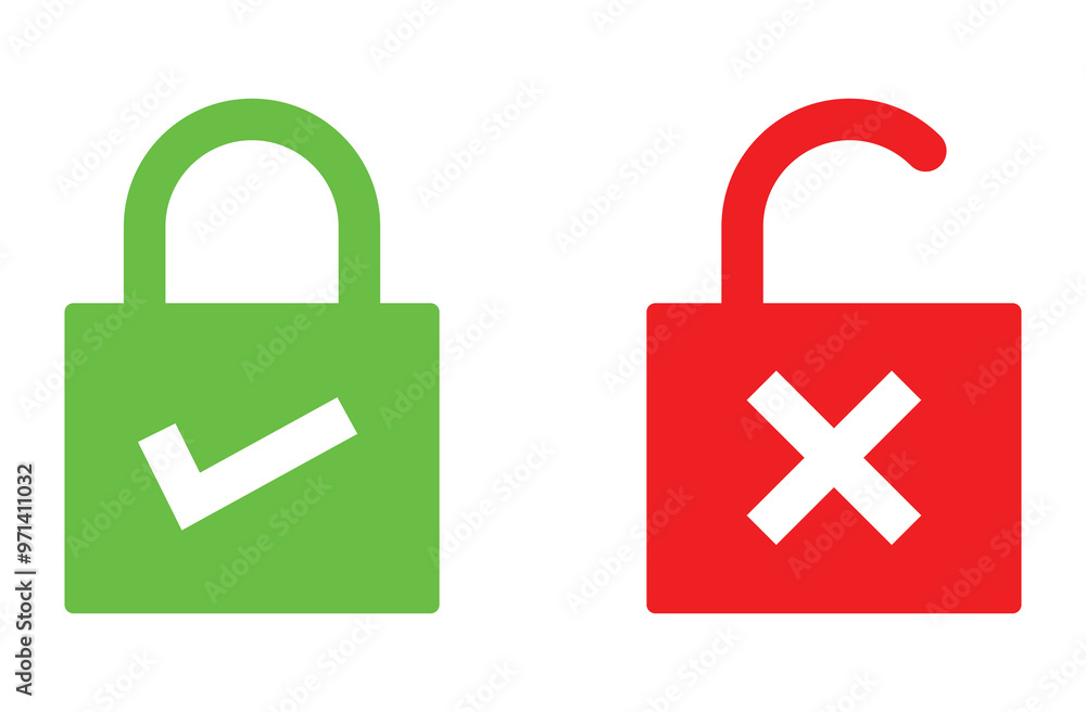Poster lock and unlock icons. check mark and cross icons. design icon lock and unlock for web and graphic d
