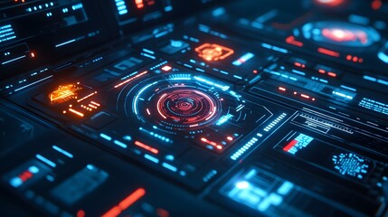 Fototapeta premium Futuristic HUD icons overlaid on a sleek neutral surface