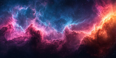 Obraz premium A vibrant nebula with swirling clouds of pink, blue, and orange.