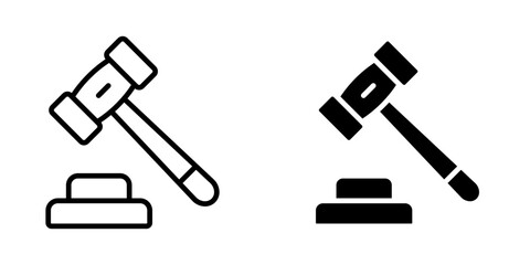 Justice Symbol Icon - Legal Authority Gavel Illustration for Law Firms, Courtrooms, Judge’s Verdicts, Auctions, Legal System Representation in Line Art Style