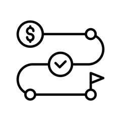 Financial Business Plan Icon with Money, Approval Checkmark, and Goal Flag - Strategic Planning Graphic for Budgeting, Investment Strategy, Profit Analysis, Project Management