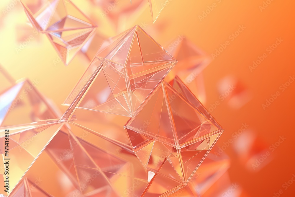 Poster abstract 3d shapes in vibrant colors create a mesmerizing visual effect, blending sharp angles and s