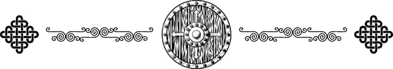 Celtic Header - Curved Lines - Knot Ends - Round Medieval Shield