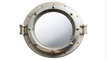 Close up of closed boat porthole on white background