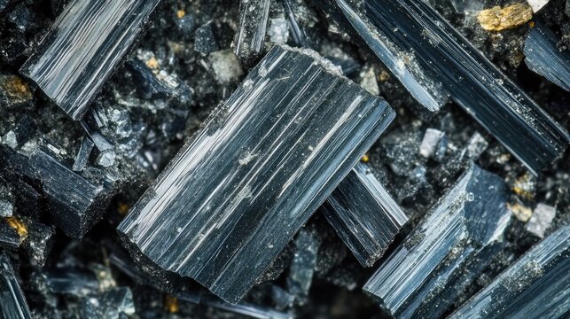 Close-up shot of black tourmaline crystals with a rough, textured surface.