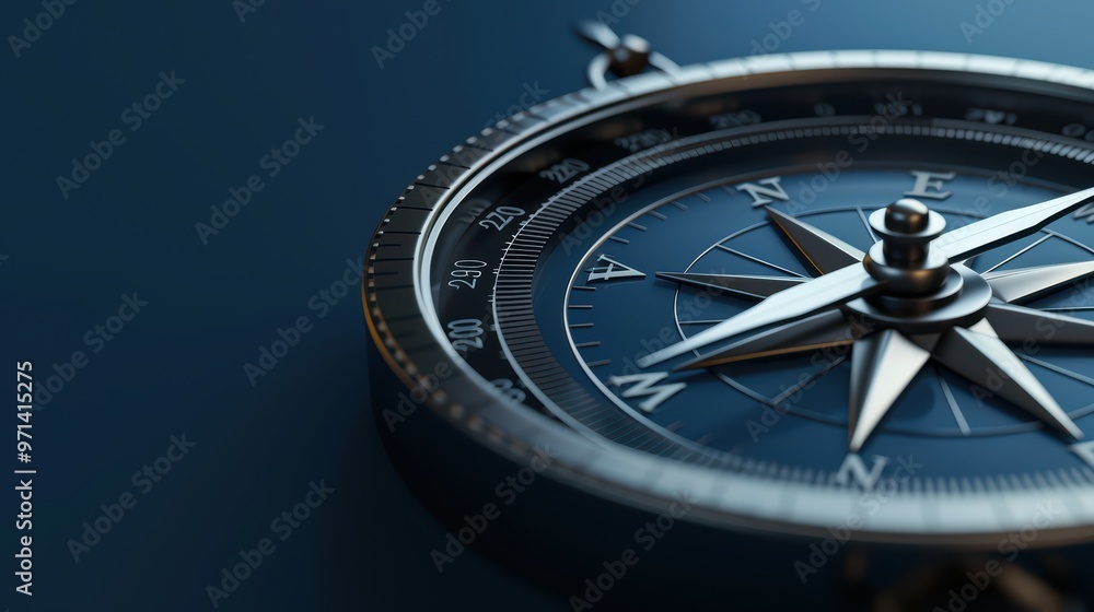 Poster close-up of a detailed compass, showcasing its intricate design and metallic elements, ideal for nav