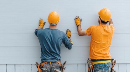 Siding installation on house, workers attaching siding to the exterior walls of a home, Exterior design, house building