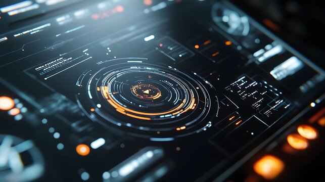 Digital HUD interfaces seamlessly integrated on a sleek muted surface