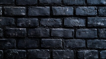 Naklejka premium Black brick wall background, dark and moody, textured with a subtle pattern of light and shadow for an elegant touch.