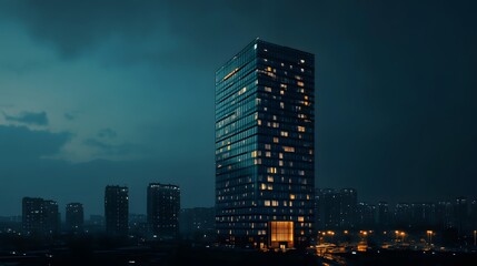 Obraz premium Illuminated Skyscraper in a City at Night