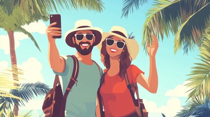 Happy Travelers Taking a Selfie in Paradise