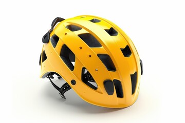 Fototapeta premium Vibrant yellow helmet designed for safety and protection during cycling and outdoor activities, showcasing modern design and features.