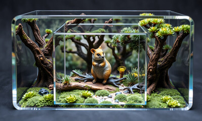 rodent in an aquarium made of plexiglass