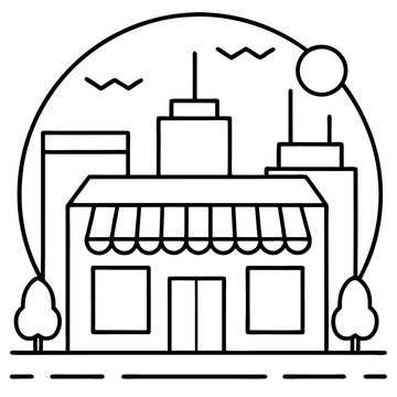 recommend clip art: shop in city outline coloring book page line art drawing