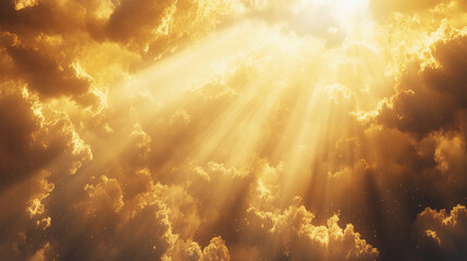 Crepuscular sun rays shine through clouds